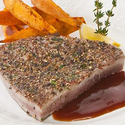 Peppercorn Crusted Florida Tuna Steak with Sweet Potato Fries